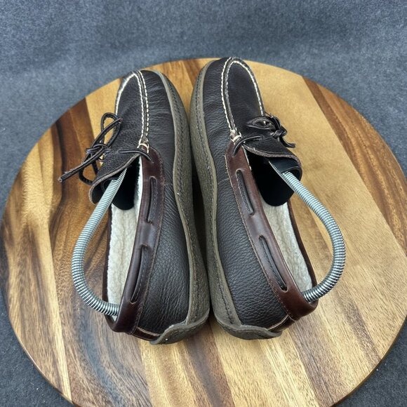 LL Bean Slippers Brown Leather Moccasins Womens 10 Shearling Handsewn 212985 - Picture 8 of 11